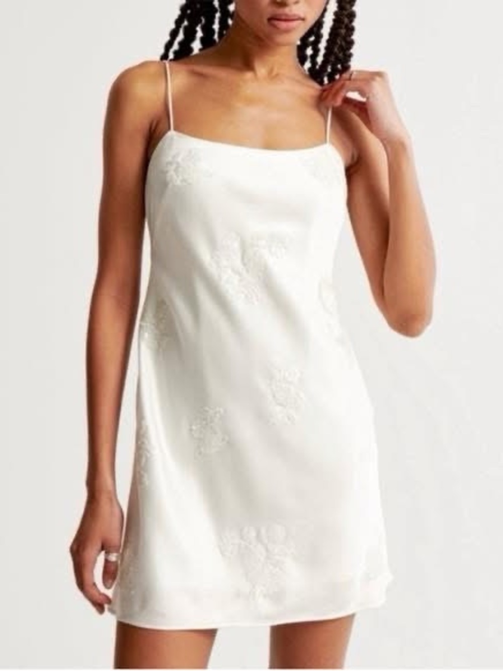 Abercrombie & Fitch White Embroidered Slip Dress